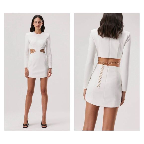 NWT MISHA Questa Chain Mini Dress in Ivory Size M $395 - Picture 1 of 10